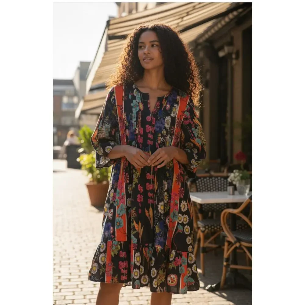 Cynthia Rowley Pleated Button Up Flutter Sleeve Dress Multi Size Medium Long - Picture 2 of 11